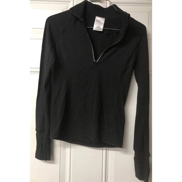 EUC Ivivva LuluLemon Athletica Long Sleeve Shirt Sz 10 Black 1/4 Zip Fold Mitts - Picture 2 of 10